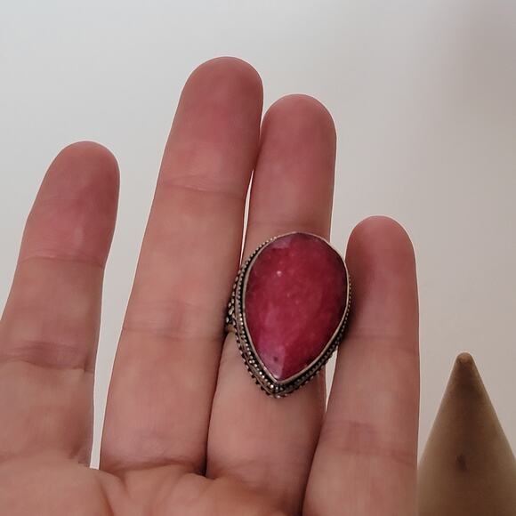 Sterling Silver Pink Agate Ring – Bohemian Statement Jewelry – Size 8.5 - Picture 7 of 13